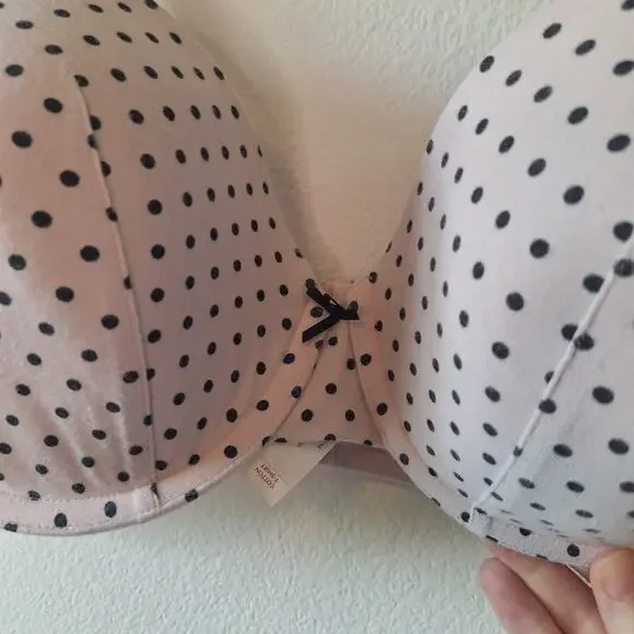 Cacique 42D Cotton T-Shirt pink polkadot underwire plus size bra - Picture 2 of 4